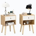 thumbnail image 1 of Ktaxon Wooden Night Stand Side End Table Storage Shelf with One Drawer Night Stand Sets of 2, Oak, 1 of 9