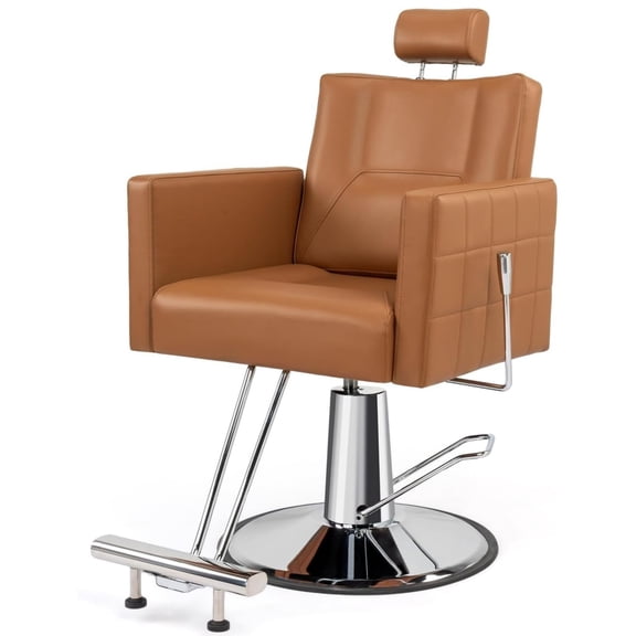 KtaxonHydraulic Barber Chair, 330 lbs  Heavy Duty Capacity Reclining Salon Stool, Brown Leather