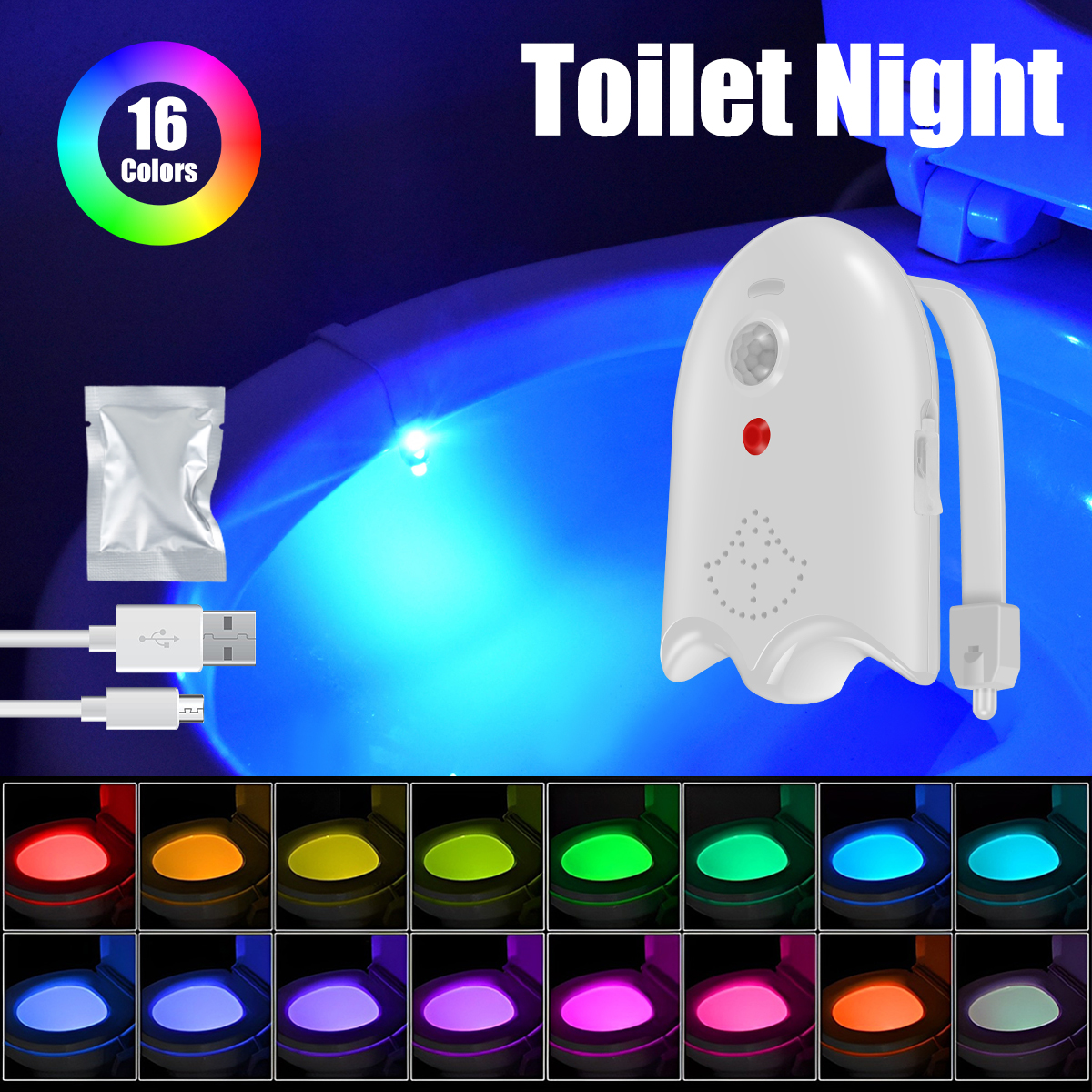 8Color Toilet Night Light LED Motion Sensing Automatic Toilet Bowl