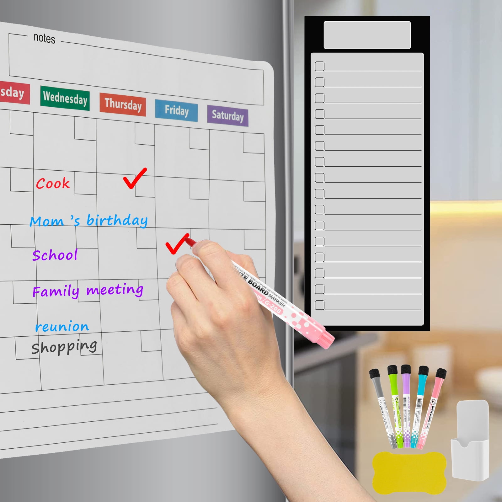 Ktcina 2 Pack Dry Erase Calendar WhiteBoard Kitchen Fridge