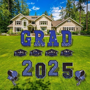 Ktinnead Graduation Yard Sign14 Pcs Large Congrats Grad Lawn Stakes,Class of 2025 Yard Signs with Stakes,Graduation Party Decorations Outdoor,Graduation Yard Decor for College High School,Blue