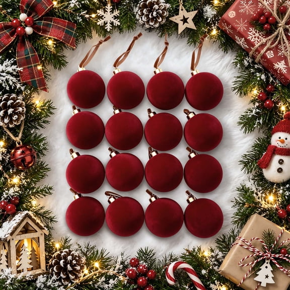 Ktinnead 16 Pcs Christmas Balls Ornaments 3.15 inch Red Xmas Tree Flocked Red Christmas Ornaments Sets for Christmas Tree Home Party Wedding Holiday Decor
