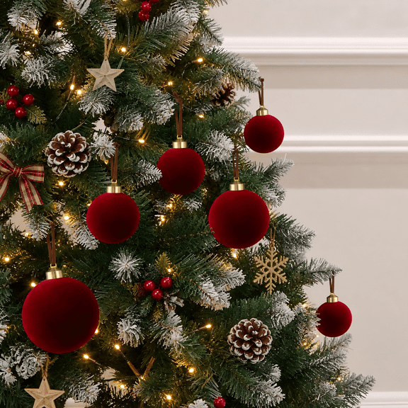 Ktinnead 16 Pcs Christmas Balls Ornaments 3.15 inch Red Xmas Tree Flocked Red Christmas Ornaments Sets for Christmas Tree Home Party Wedding Holiday Decor