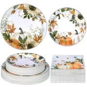Ktinnead 200 PCS Fall Paper Plates and Napkins Thanksgiving Themed Fall Party Supplies Disposable Dinnerware Set for Dinner Party