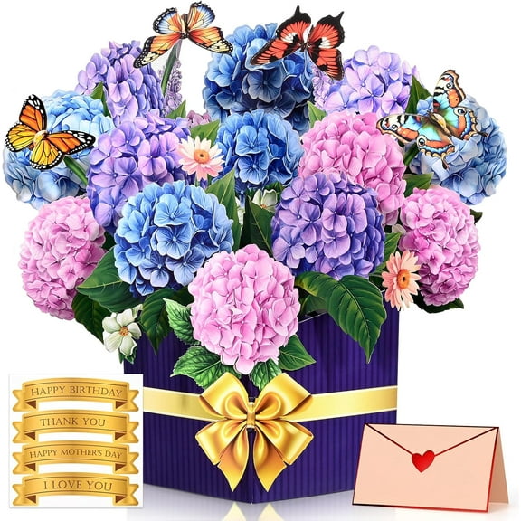 Ktinnead 3D Pop Up Flower Greeting Cards Hydrangea Bouquet Mother Day Card Gifts, Happy Mother's Day, Birthday, Valentine's Day, Anniversary Card for Wife Girlfriend, Lover