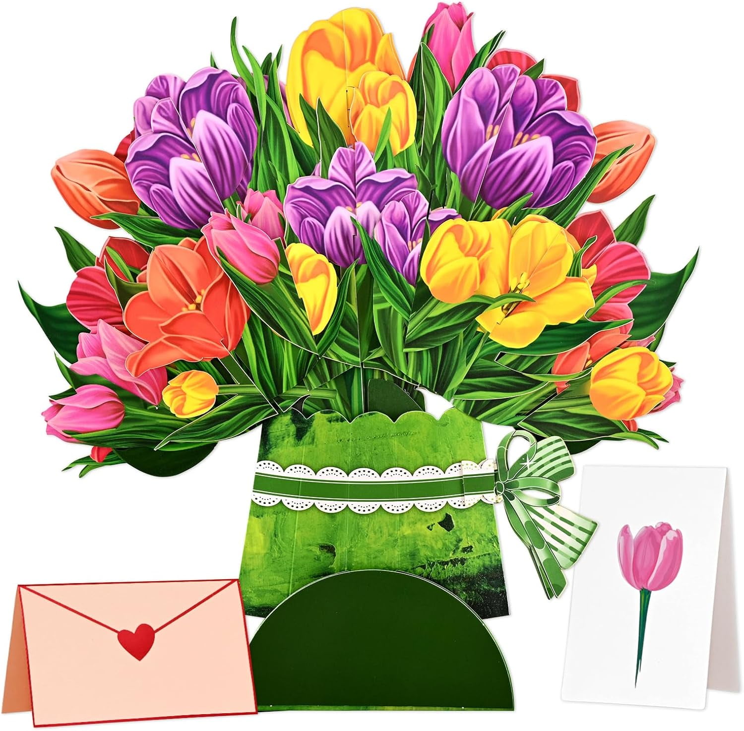Ktinnead 3D Pop Up Flower Greeting Cards Tulip Bouquet Mother Day Card ...