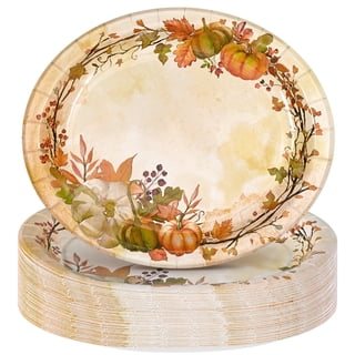 Ktinnead 50PCS Fall Paper Plates Disposable Thanksgiving Large Plates for Fall-Themd Holiday Party Supplies Serves 50 Guests