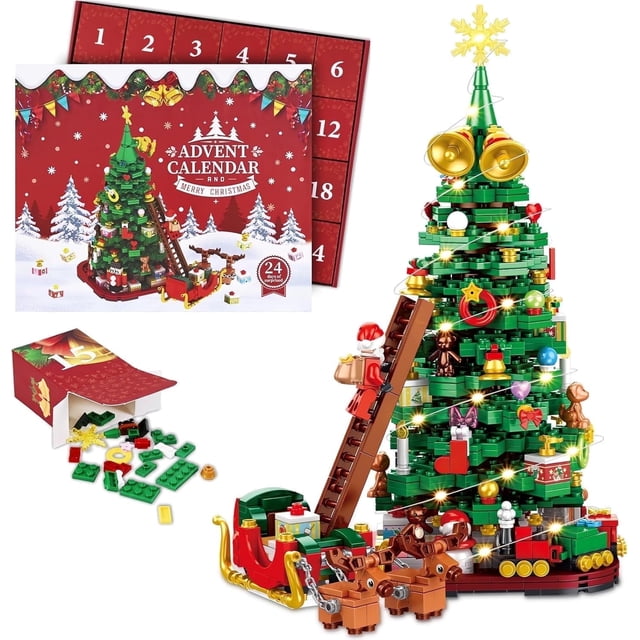 Ktinnead Advent Calendar 2026 Christmas Tree Building Toy Set with LED ...