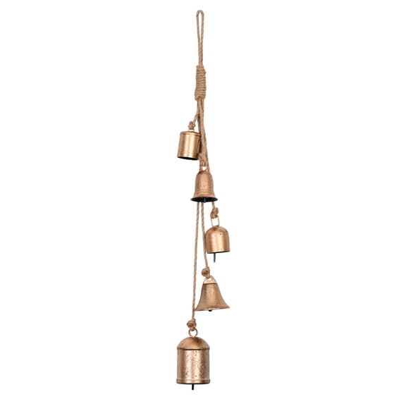 Ktinnead Christmas Bells with Jute Rope, 1Pack 5 Handmade Iron Bells,29.13" Long Hanging Bell Set - for Wreaths, Outdoor, Indoor, Christmas, Decorations