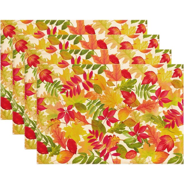 Ktinnead Fall Maple Leaves Placemats Set of 4, Colorful Fallen Leaf