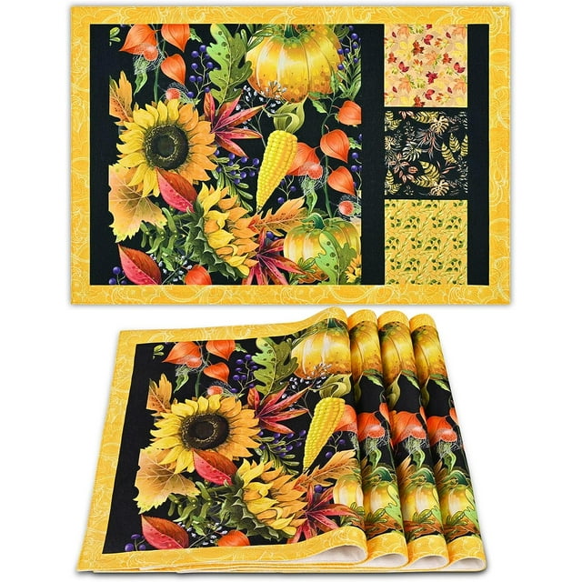 Ktinnead Fall Placemats Set of 4,Thanksgiving Fall Maple Leaves
