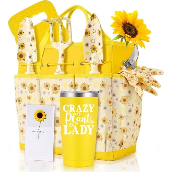 Ktinnead Gardening Gifts for Women,9 Pcs Garden Tools Set Kit with Garden Tool Bag,Plant Lover Gifts Birthday Gifts for Mom Grandma Aunt (Yellow))