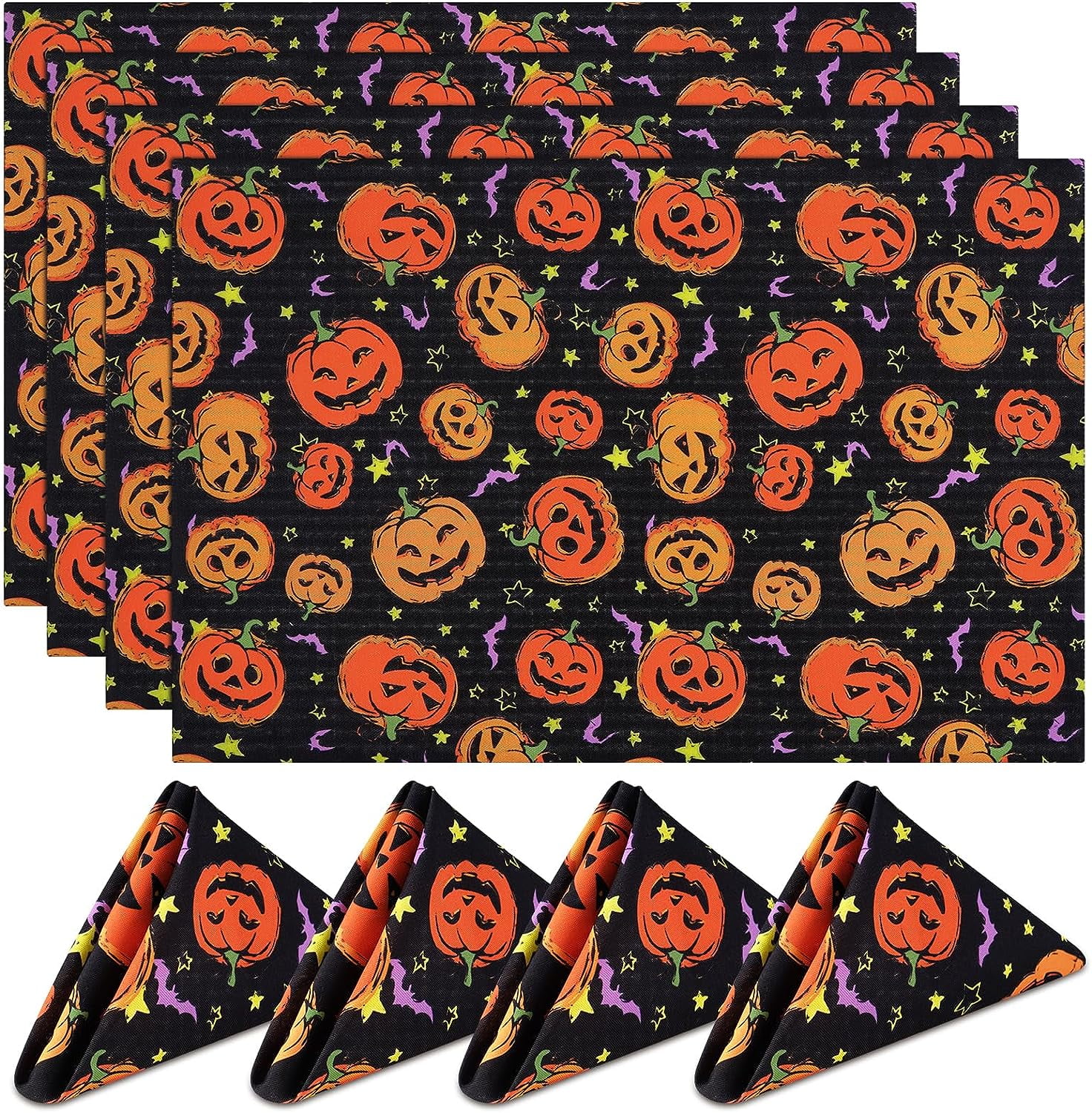 Ktinnead Halloween Placemats with Cloth Napkins Set, Pumpkin Placemats