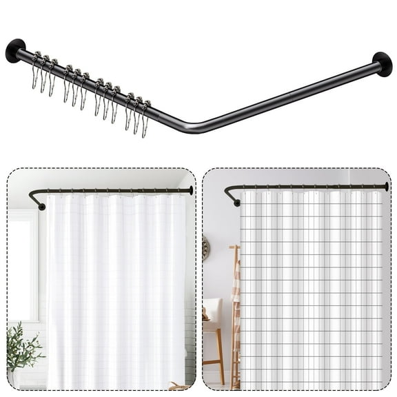 Ktinnead L Shaped Shower Curtain Rods [27''-35''] x [39''-59''] Adjustable Corner Shower Rod, 90° Black Shower Tension Rod for Bathroom Bathtub