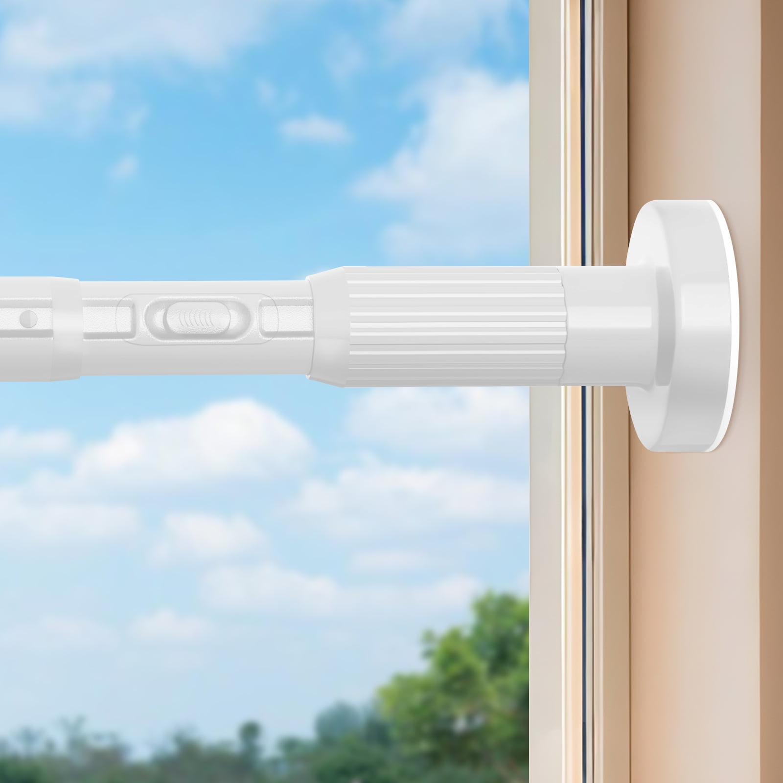 Ktinnead One-Push Tension Curtain Rod,94-122 in Extra Long Curtain Rods No Drill Adjustable Spring Shower Curtain Rod,Rustproof Steel for Window Patio Outdoor Bathroom,White