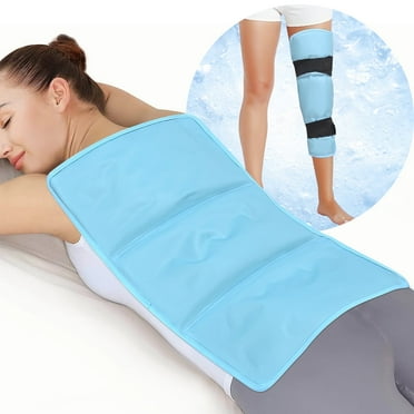 Ktinnead Oversized 21"x13" Large Ice Pack with Straps,Reusable Cold Pack with Soft Flannel Cover for Back Pain Relief, Cold Pads for Hip,Back,Blue