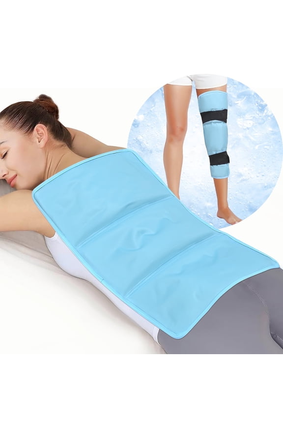 Oversized 21"x13" Large Ice Pack with Straps,Reusable Cold Pack with Soft Flannel Cover for Back Pain Relief, Cold Pads for Hip,Back,Blue