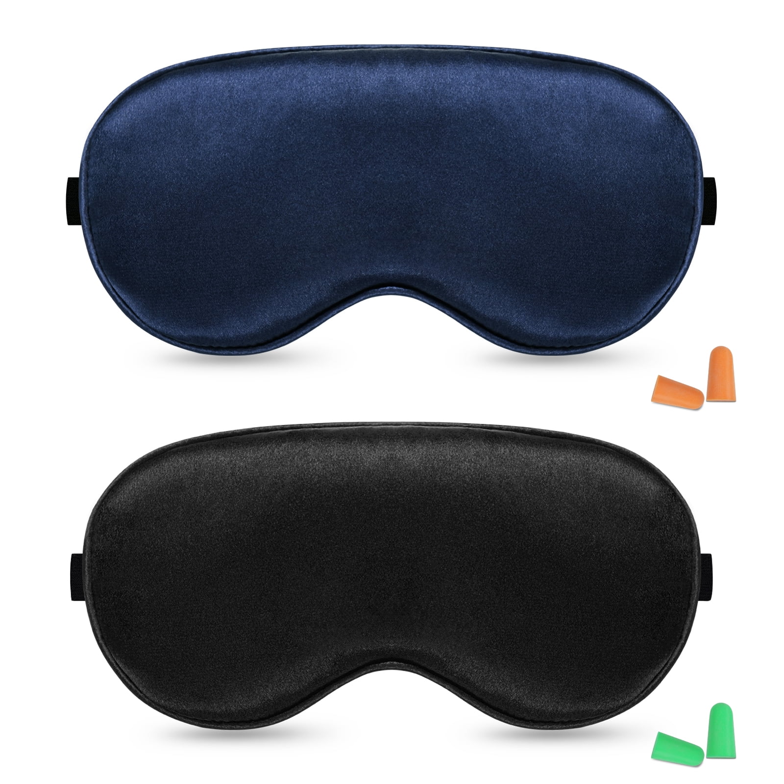 Ktinnead Silk Sleep Mask 100% Real Natural Pure Silk Eye Mask with  Adjustable Strap,Black and Navy Blue 2 Pack