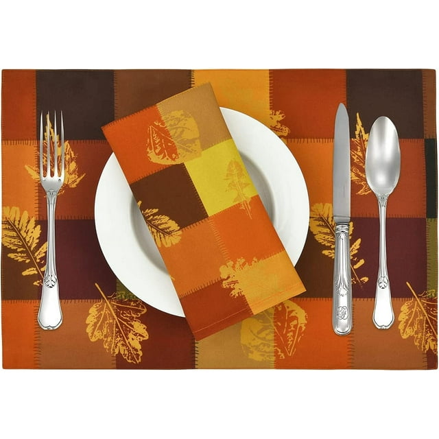 Ktinnead Thanksgiving Fall Placemats & Napkins Set of 8,Waterproof Fall