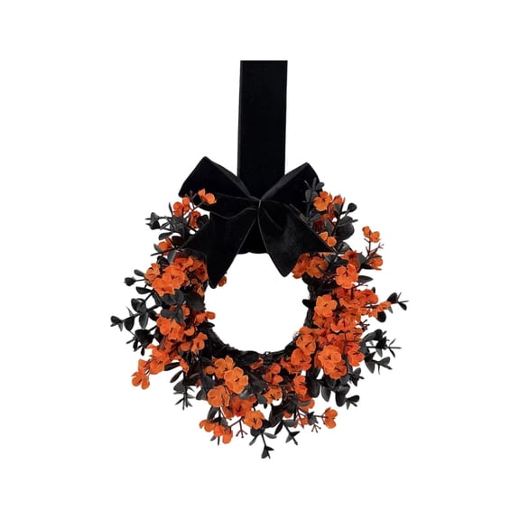 Ktlvex 1pc 8.66×3.54in Round Halloween Wreath – Orange Artificial Floral Decor for Door, Wall & Window