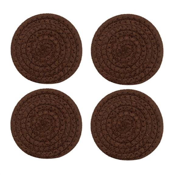 Ktlvex 4-Pack 4.44-Inch Circular Coasters – Woven Home Decor for Coffee Table, Kitchen & Living Room, Red