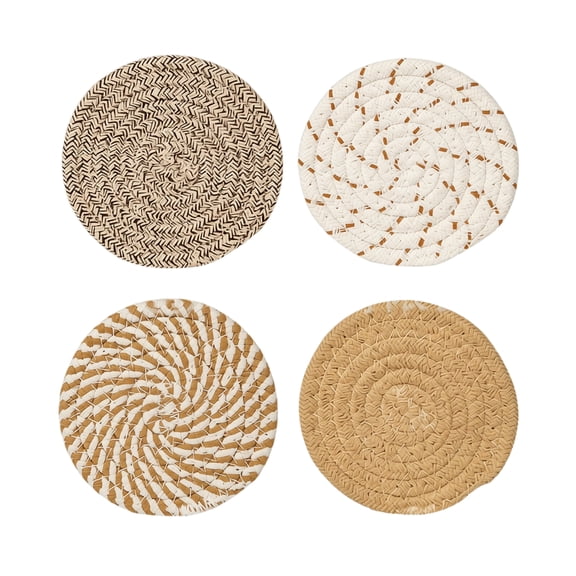 Ktlvex 4-Pack 4.44 in Circular Coasters – Woven Home Decor, Green, Living Room & Kitchen