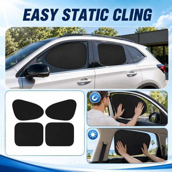 Ktlvex 4 Pack Car Side Window Sun Shade Static Cling Blackout Sunshades for Heat Insulation & Privacy Protection Front Rear Universal Fit Most Vehicles
