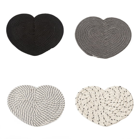 Ktlvex 4-Pack Heart-Shaped Cotton Rope Coasters, 5.9in Black – Home Decor, Kitchen & Coffee Table Accessories
