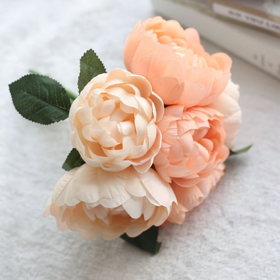 Ktlvex Artificial Silk Peony Flowers Bouquet Realistic Fake Peony Bouquet Decorative Faux Flower Bouquets for Home Wedding Party Porch Window Frame Decor (A)