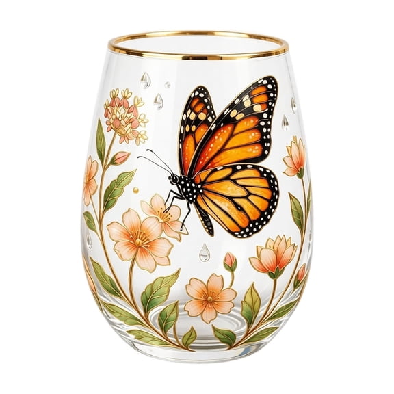 Ktlvex Butterfly & Floral Tumbler Glass Whiskey Glass  Multicolor, Handcrafted Glass for Home, Parties & Gifting