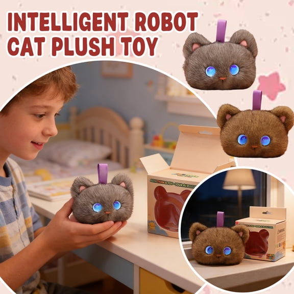 Ktlvex Cat-Shaped AI Smart Stuffed Animal - Multilingual Emotional AI Companion Plush Kids Toys, Interactive Learning Assistant & Memory Trainer for Kids 3+, Parental Control App, Gray