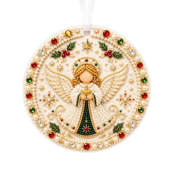 Ktlvex Christmas Diamond Art Ornament Hanging Decor,7.87 Inch Round Pearl Rhinestone Pendant, DIY Hanging Holiday Xmas Tree Party Window Decor(C)