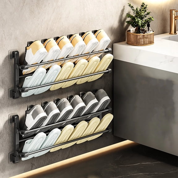 Ktlvex Foldable Wall Mounted Shoe Rack, Hidden Wall Shoe Storage, Space-Saving Organizer for Entryway, Door or Closet, Black