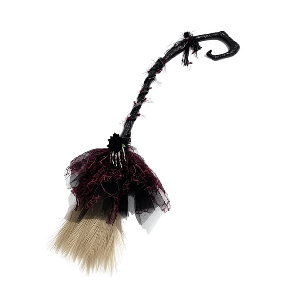 Ktlvex Gothic Halloween Witch Broom Cosplay Costume Broom Prop for Halloween Decor Witchcraft Accessory for Indoor Outdoor Home Holiday Display (Red)