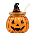 thumbnail image 1 of Ktlvex Halloween Glass Tumbler With Lid, Ghost Cow Pumpkin Pattern Drinking Glass Cup, Reusable Kitchen Drinkware for Home Dining, Themed Party, Daily Use Holiday Table Decoration（C）, 1 of 4