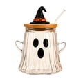 thumbnail image 1 of Ktlvex Halloween Glass Tumbler With Lid, Ghost Cow Pumpkin Pattern Drinking Glass Cup, Reusable Kitchen Drinkware for Home Dining, Themed Party, Daily Use Holiday Table Decoration（B）, 1 of 5