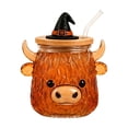 thumbnail image 1 of Ktlvex Halloween Glass Tumbler With Lid, Ghost Cow Pumpkin Pattern Drinking Glass Cup, Reusable Kitchen Drinkware for Home Dining, Themed Party, Daily Use Holiday Table Decoration（A）, 1 of 5