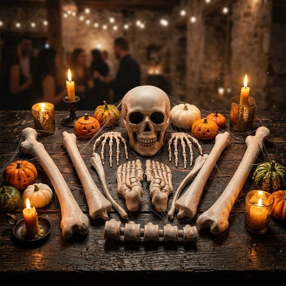 Ktlvex Halloween Skeleton Bones Decoration Set, Posable Plastic Fake Bones Kit, 12 Piece Detachable Life Size Prop for Haunted House Indoor Outdoor Party Spooky Decor