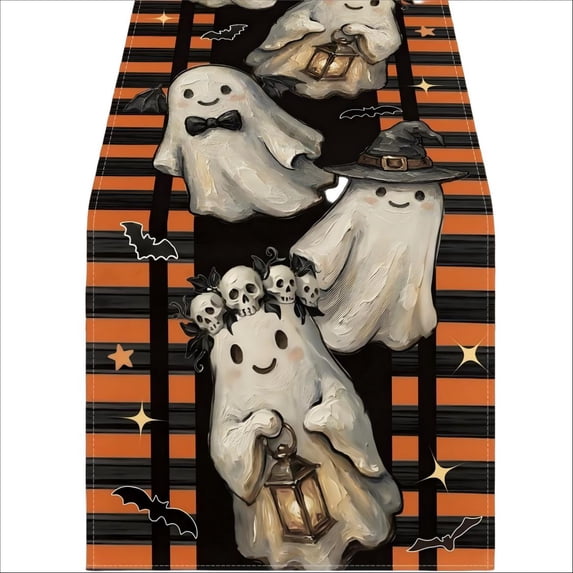 Ktlvex Halloween Table Runner 72 Inches Washable Farmhouse Table Linen Holiday Party Dining Decor Entryway Mantel Kitchen Spooky Home Decor (A)