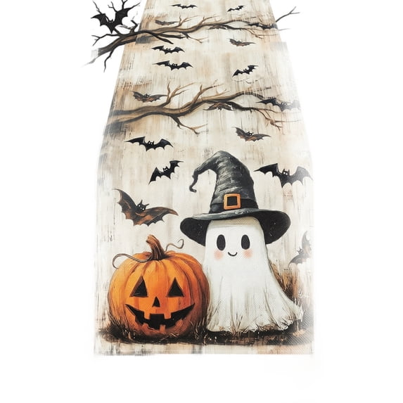 Ktlvex Halloween Table Runner 72 Inches Washable Farmhouse Table Linen Holiday Party Dining Decor Entryway Mantel Kitchen Spooky Home Decor (D)