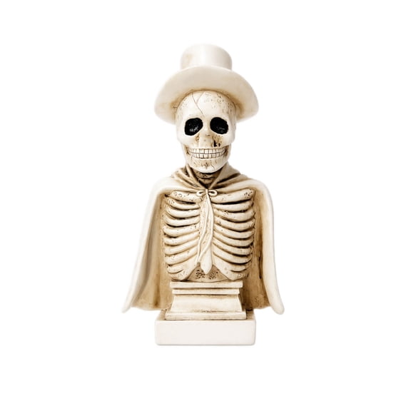 Ktlvex Halloween Top Hat Skeleton Bust Resin Statue, Vintage Cape Skull Bust Tabletop Figurine, Gothic Mantel Shelf Decor Ornament for Halloween Party Fall Holiday Gift（B）