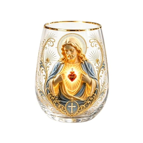 Ktlvex Stemless Funny Glass Cup – Multicolor Religious Design, Glass, for Home, Party & Gifting