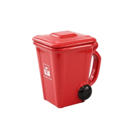Ktlvex Trash-Can-Shaped Ceramic Mug, 1 Red Funny Coffee Mug for Home, Office & Gifting – Novelty Ceramic