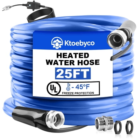 Ktoebyco 25FT Heated Water Hose for RV, Self-Regulating, -45°F Anti-Freeze, Lead-Free, BPA-Free