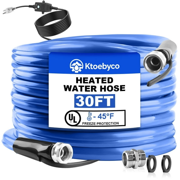 Ktoebyco 30FT Heated Water Hose for RV, Self-Regulating, -45°F Anti-Freeze, Lead-Free, BPA-Free