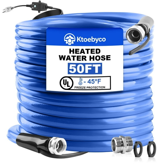 Ktoebyco 50FT Heated Water Hose for RV, Self-Regulating, -45°F Anti-Freeze, Lead-Free, BPA-Free