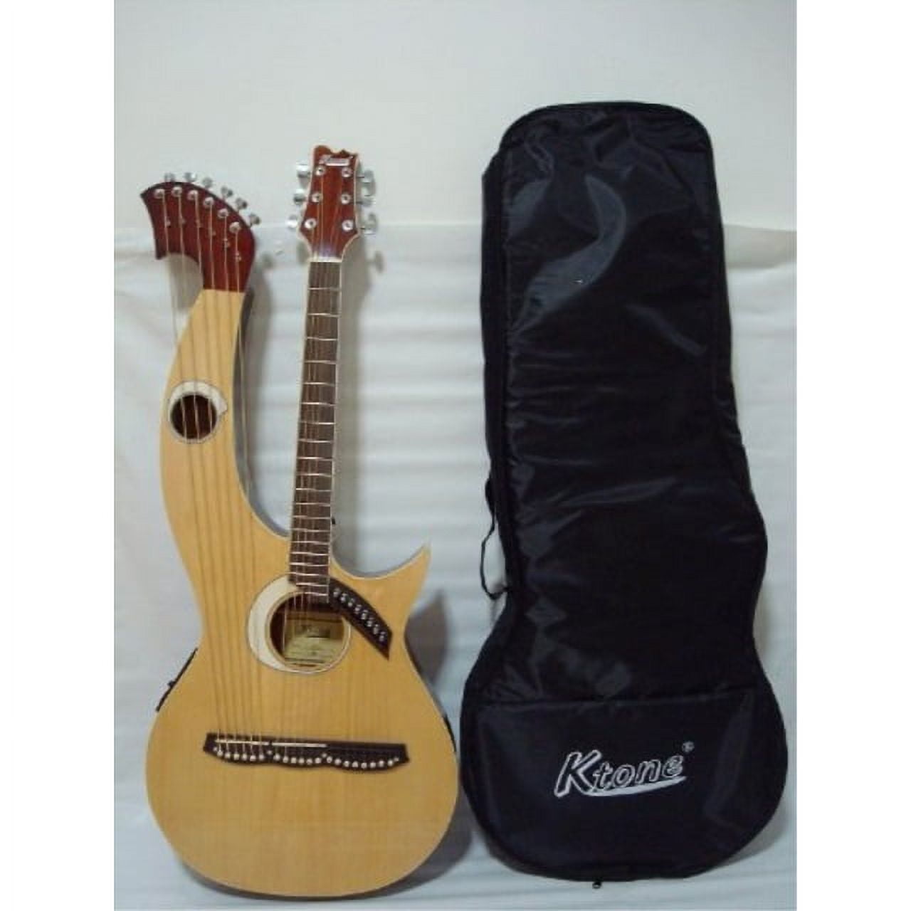 Ktone 6/8-String Right-Handed 12 lbs 41 in Acoustic-Electric Double Neck Harp Guitar with Padded Gig Bag