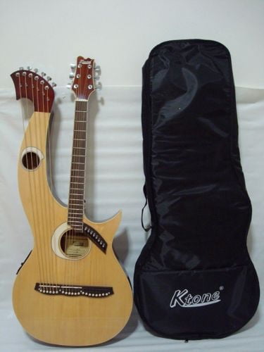 Ktone 6/8-String Right-Handed 12 lbs 41 in Acoustic-Electric Double Neck Harp Guitar with Padded Gig Bag