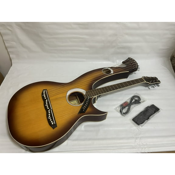 Ktone 6/8-String Right-Handed 41 in Acoustic-Electric Double Neck Harp Guitar