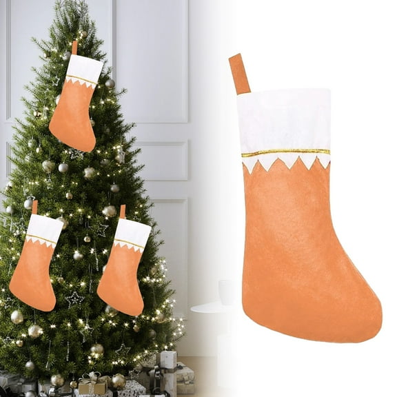 Ktoot 1Pcs Felt Christmas Stocking,15 Inches Orange and White Christmas Stockings,White Cuff with Gold Trim DIY Christmas Stockings for Family Holiday Christmas Party Decorations